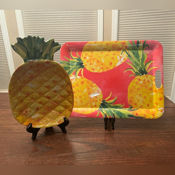 Pineapple Bowl & Pineapple Serving Tray, Medium Melamine Bowl & Large Tray Set - Picture 2 of 15